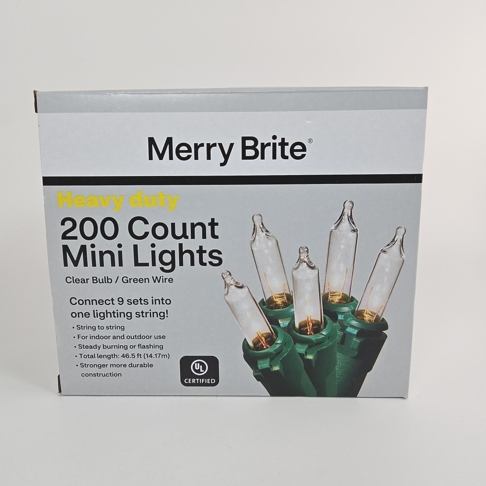 Merry Brite Heavy Duty 200 Ct‎ Clear Mini White Lights Holiday Christmas New